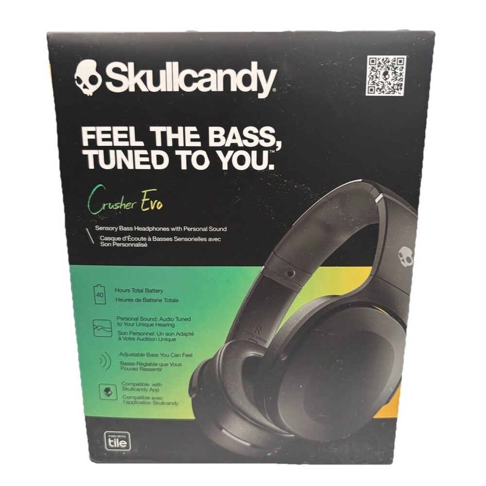 Skullcandy Crusher Evo Bluetooth Over-Ear Headphones Built-In Mic Foldable Black